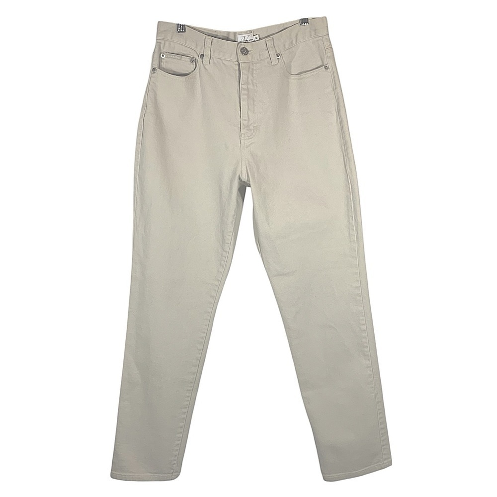 CALVIN KLEIN Barrel Jeans Tapered 5 Pocket Pants Belt Loops Spring Beige Size 10 - Picture 3 of 15